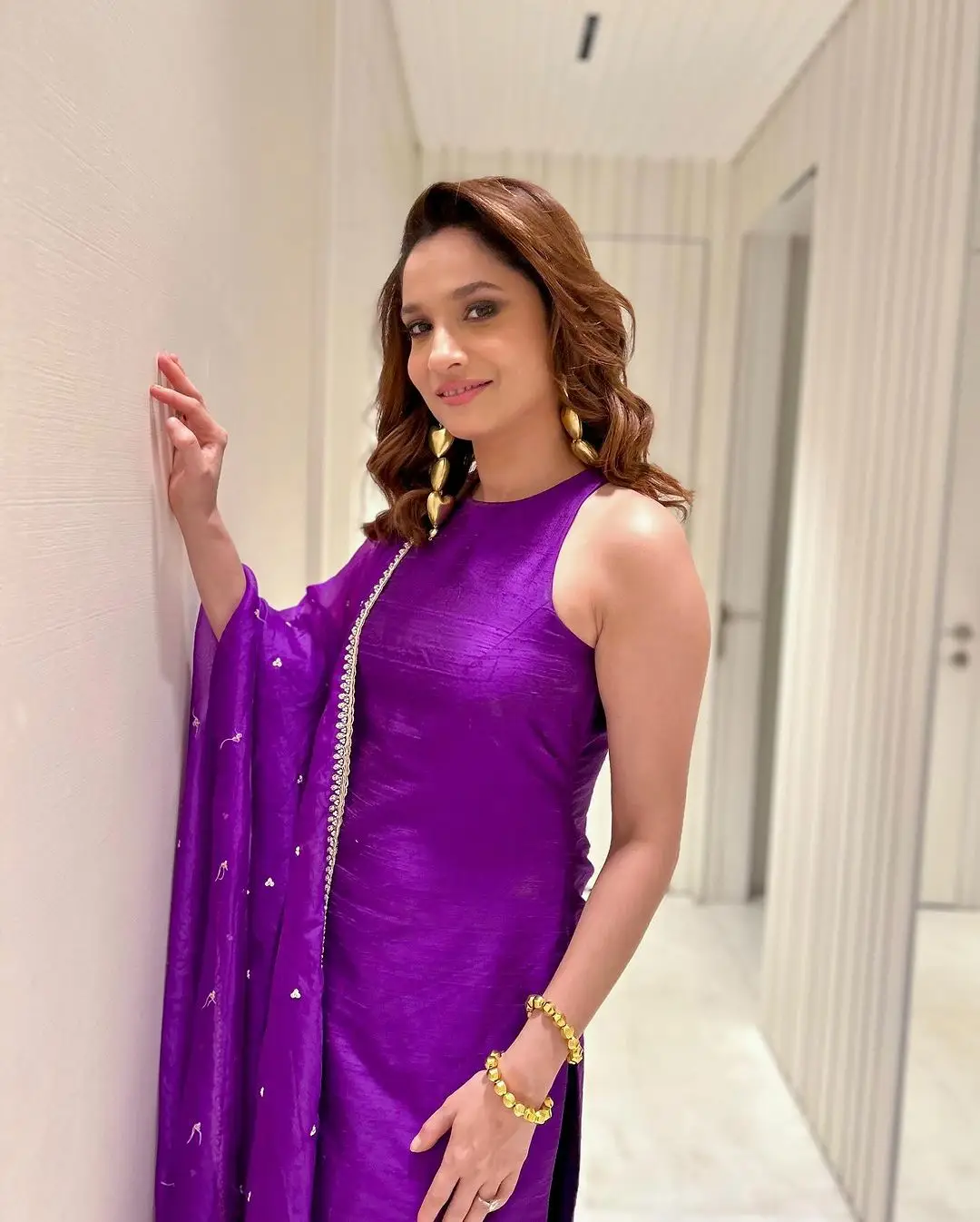 MARATHI ACTRESS ANKITA LOKHANDE STILLS IN VIOLET DRESS 3